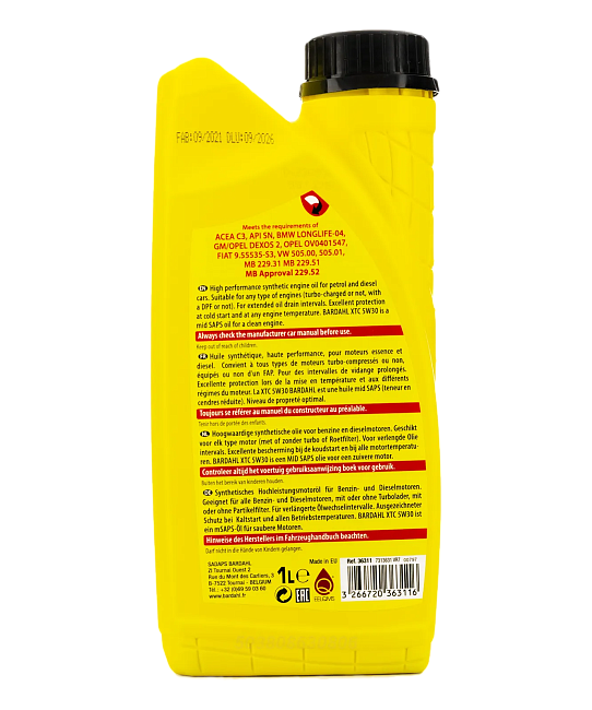 картинка Синтетическое моторное масло BARDAHL 5W30 XTC SN - 1L магазин  StreetTuning 