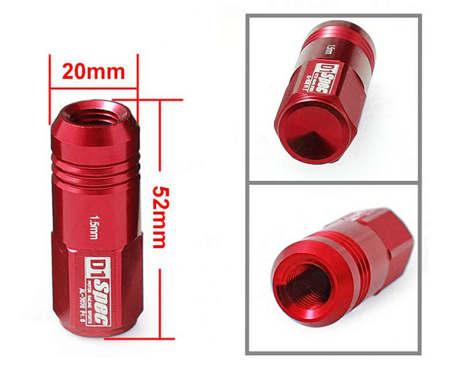 картинка Комплект гаек D1 Spec 52 мм закрытые, красные М12 х 1.25 магазин  StreetTuning 