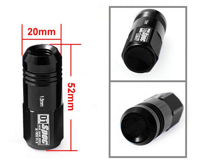 картинка Комплект гаек D1 Spec 52 мм закрытые, черные М12 х 1.25 магазин  StreetTuning 