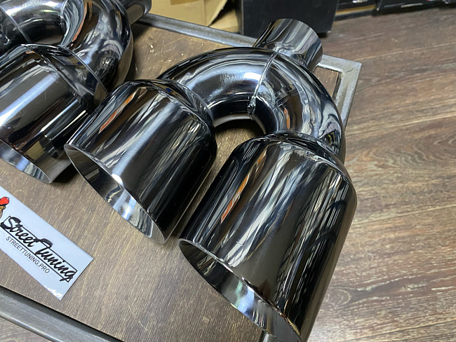 картинка Насадки на глушитель двойные - 2 шт 63 х 102 мм, Hyper Black магазин  StreetTuning 