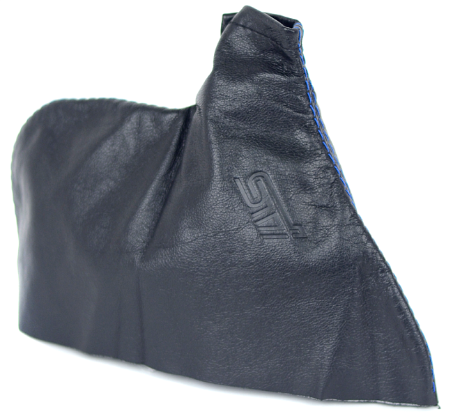 картинка Чехол на ручник Subaru STI, универсальный. Кожа, синяя строчка магазин  StreetTuning 