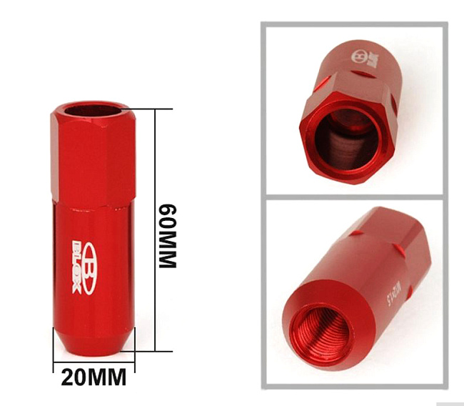 картинка Комплект гаек Blox style с наконечником , красные М12 х 1.5 магазин  StreetTuning 
