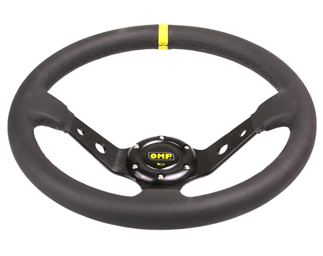 картинка Спортивный руль OMP Style, кожаный с желтой вставкой магазин  StreetTuning 