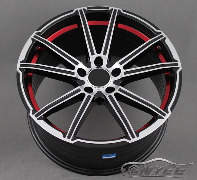 картинка Новые диски Mercedes AMG 10 Spoke C8 R18 5x112 ET45 J9 черный с серебром + красный магазин  StreetTuning 