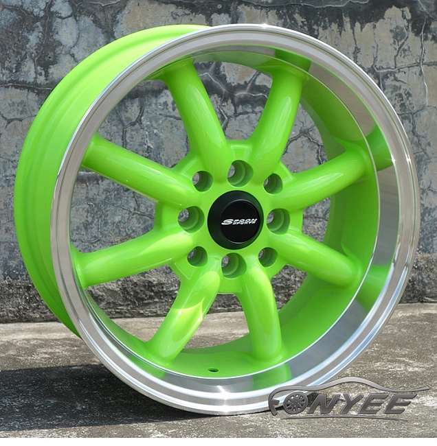 картинка Новые диски Spoon R15 J7 ET+35 4x100-114,3 зеленый + полированная полка магазин  StreetTuning 