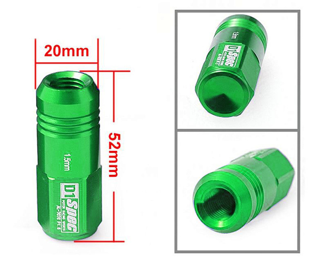 картинка Комплект гаек D1 Spec 52 мм закрытые, зеленые М12 х 1.25 магазин  StreetTuning 