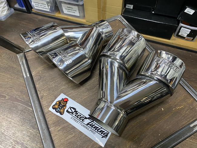 картинка Насадки на глушитель Borla двойные, 90х83 мм. ХРОМ магазин  StreetTuning 