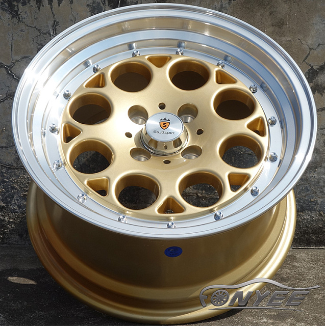 картинка Новые диски Stuttgart ST6 R15 4x100 ET25 J8 золото + полированная полка магазин  StreetTuning 