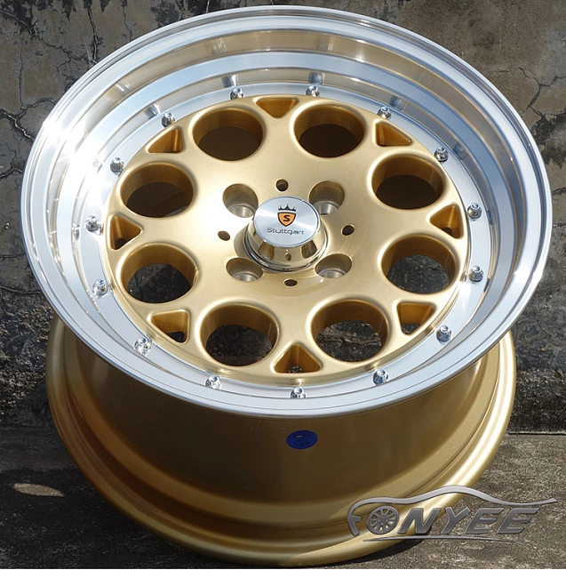 картинка Новые диски Stuttgart ST6 R15 4x100 ET25 J8 золото + полированная полка магазин  StreetTuning 