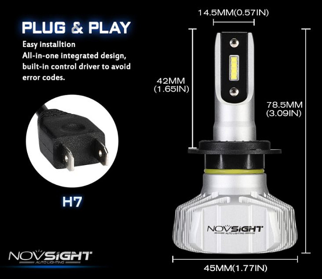 картинка Светодиодные лампы Novsight N15 цоколь H7 10000LM магазин  StreetTuning 