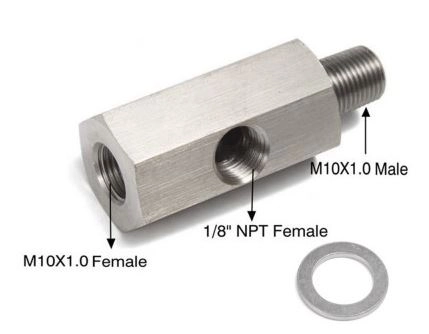 картинка Адаптер под сенсор температуры/давления масла, резьба - Папа 1/8 BSPT, мама 1/8 BSPT,  мама 1/8 NPT магазин  StreetTuning 