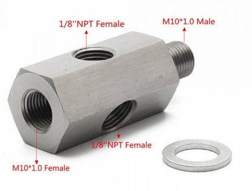картинка Адаптер под сенсор температуры/давления масла, резьба - папа M10 мама 1/8 NTP, мама 1/8 NTP, мама M10 магазин  StreetTuning 