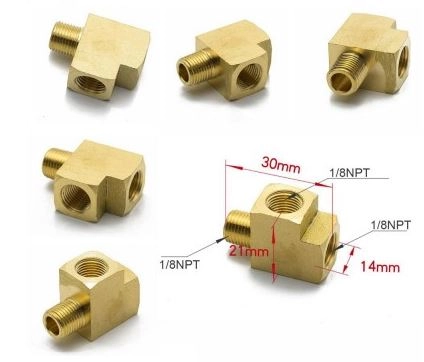 картинка Адаптер - тройник под сенсор температуры/давления масла 1/8 NTP латунь магазин  StreetTuning 