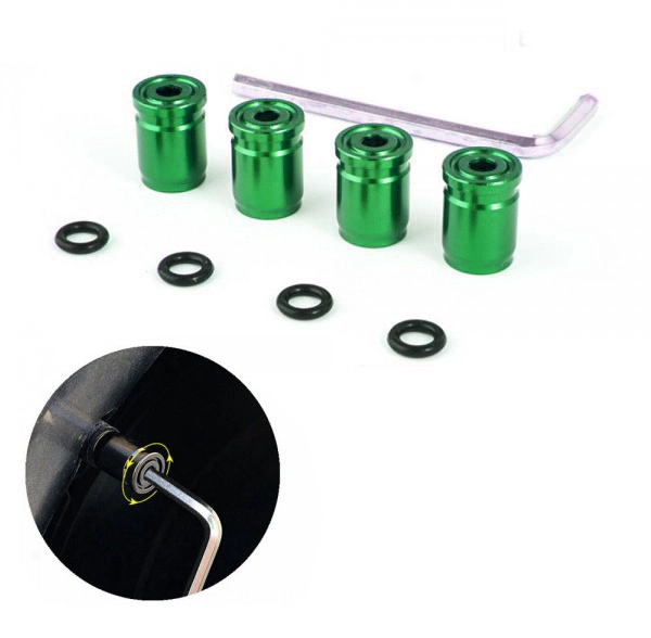 картинка Колпачки на ниппеля, под 6-гранник, цвет зеленый магазин  StreetTuning 